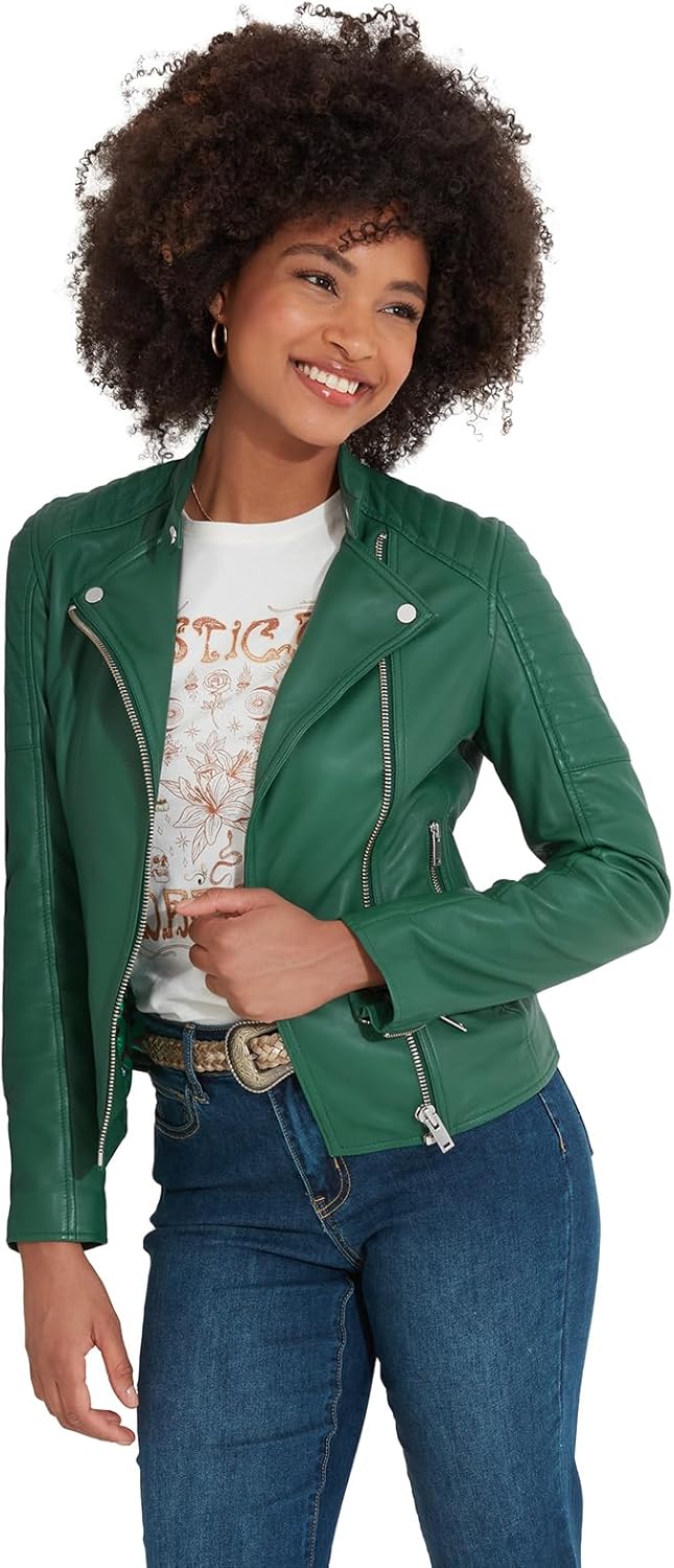 Joe Browns Women’s Quilted Sleeve Grandad Collar Leather Biker Jacket